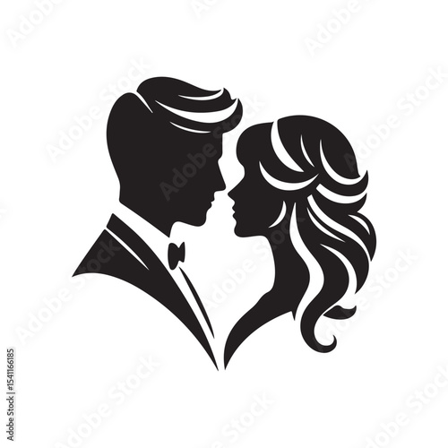 couple vector silhouette clip art logo design illustration. happy wedding, marriage ceremony, anniversary.