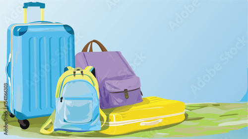 A collection of luggage including a suitcase, backpack, and duffel bag ready for travel plans