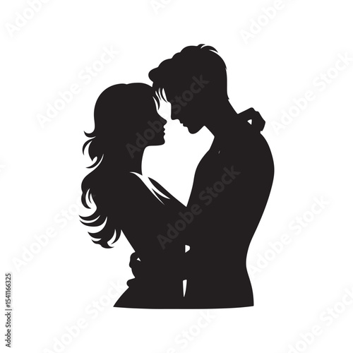 couple vector silhouette clip art logo design illustration. happy wedding, marriage ceremony, anniversary.