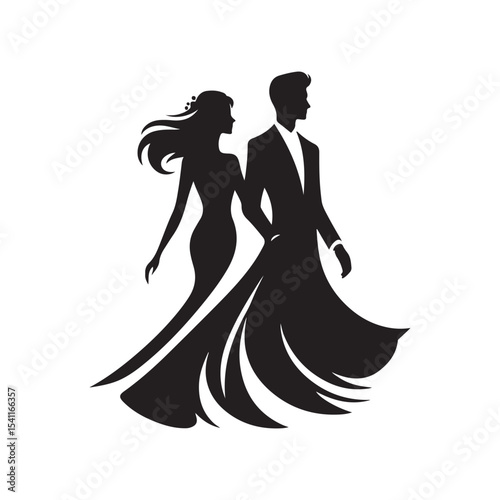 couple vector silhouette clip art logo design illustration. happy wedding, marriage ceremony, anniversary.