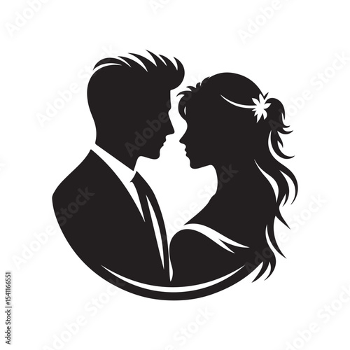 couple vector silhouette clip art logo design illustration. happy wedding, marriage ceremony, anniversary.
