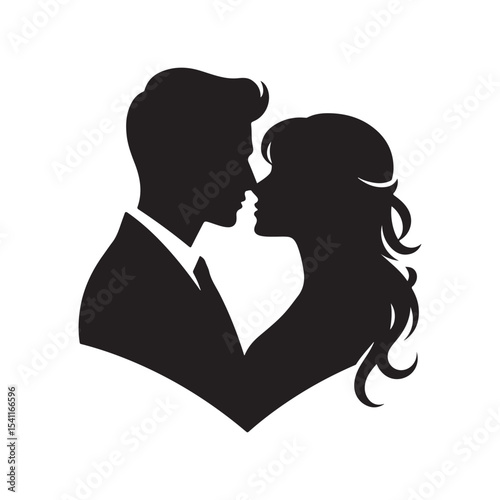 couple vector silhouette clip art logo design illustration. happy wedding, marriage ceremony, anniversary.