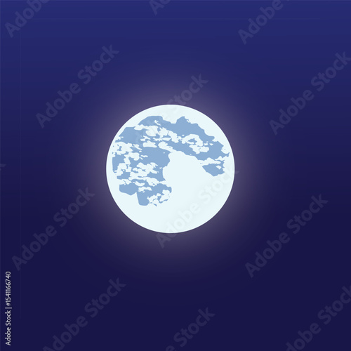 Realistic Moon closeup vector illustration at night on abstract background.