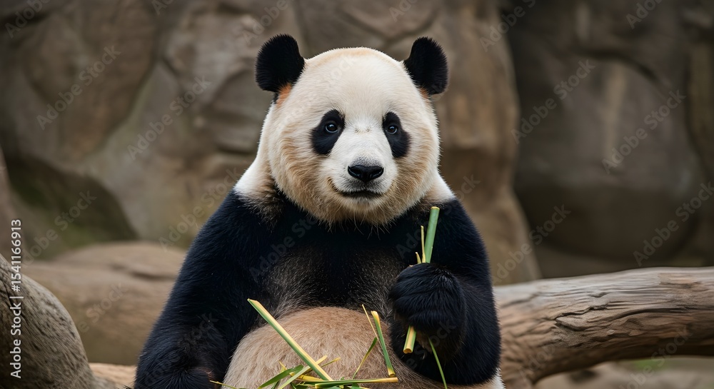Fototapeta premium Panda holding bamboo shoot
