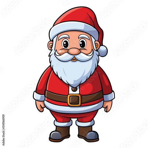 Cartoon santa claus standing with a red suit and white beard