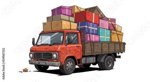 Red Truck Carrying Boxes