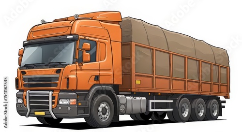 Orange Truck Illustration Hauling Cargo