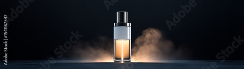 A skincare mist bottle enveloped by swirling mist and ethereal lighting