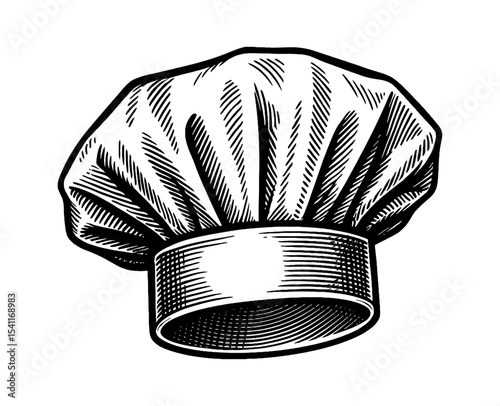 Chef's Hat Engraved Style Isolated on White Background Cooking and Culinary Arts