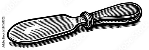 Vector illustration of a wooden scoop with black and white woodcut engraving style