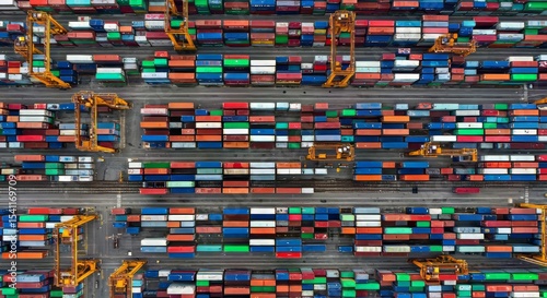 Colorful Shipping Containers at Port Top View
