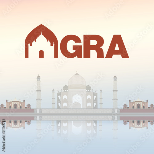 Agra Vector Typography with Taj Mahal Icon – Indian Monument Illustration Design