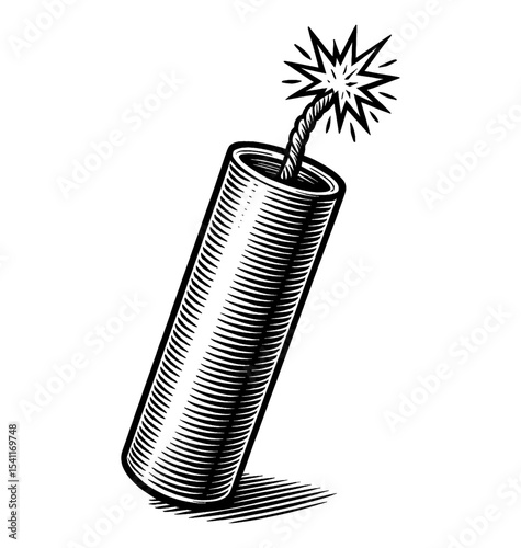Illustration of Dynamite with Burning Fuse, Vector Design Isolated on White Background