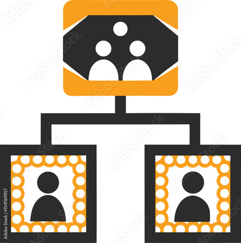 Modern organizational chart depicting team structure with three upper level team members and two lower level staff members