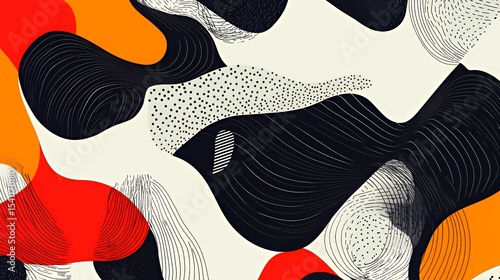 Abstract Modern Art with Orange Black and White Swirls