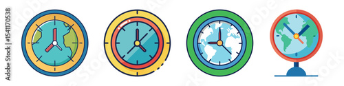 

Time Zone Clock Flat Style Global Time Vector Illustration
