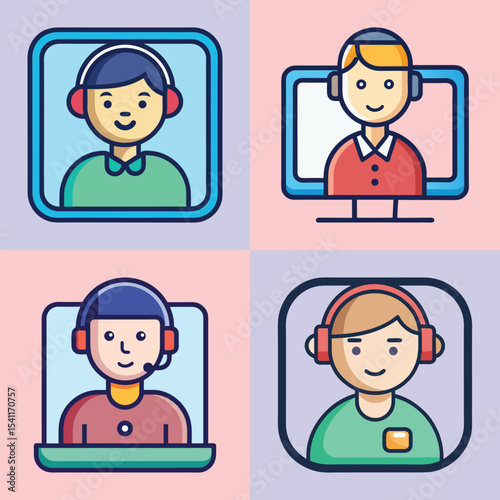 Video Call Icon Flat Style Communication Vector Illustration