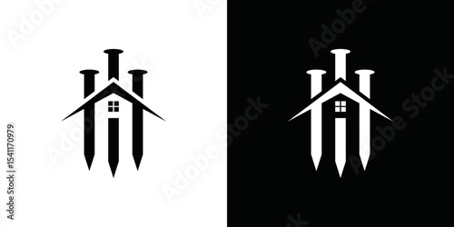 simple house and nail logo vector