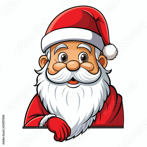 Cartoon santa claus with red hat and white beard smiling