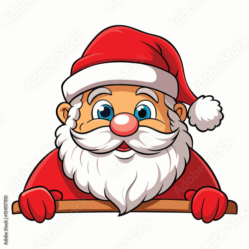 Cartoon santa claus peeking over a wooden surface design
