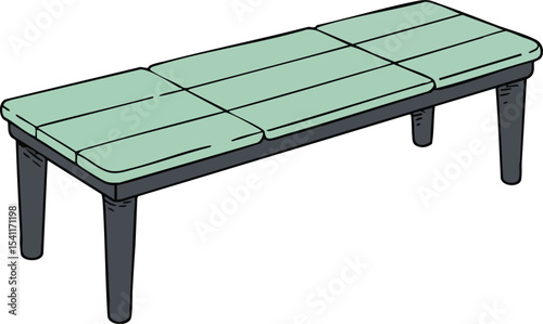 Modern green cushioned bench with black legs simple furniture design flat vector illustration