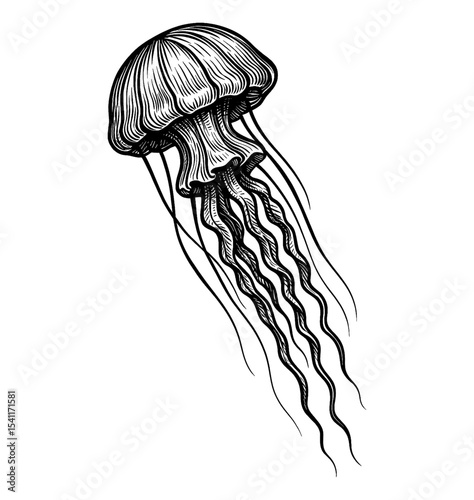 Illustration of a Jellyfish with Intricate Details on a White Background