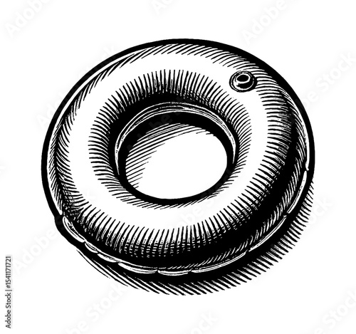 Engraved Illustration of a Swimming Ring in Black and White Detailed Outline