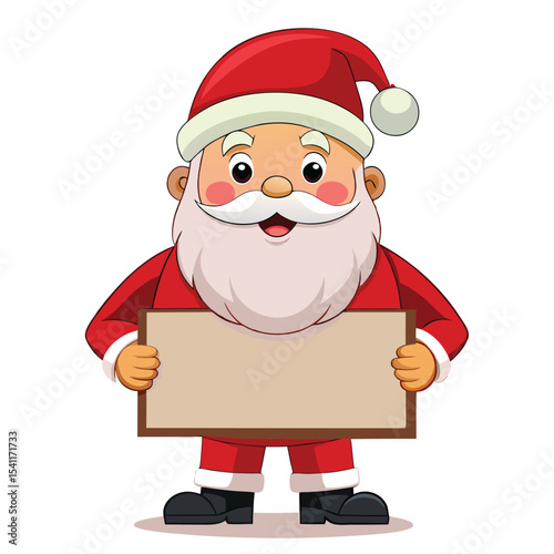 Santa claus holding a blank sign cartoon illustration