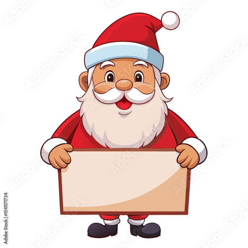 Cartoon santa claus holding a blank sign illustration