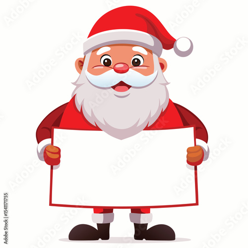 Cartoon santa claus holding a blank sign with red border