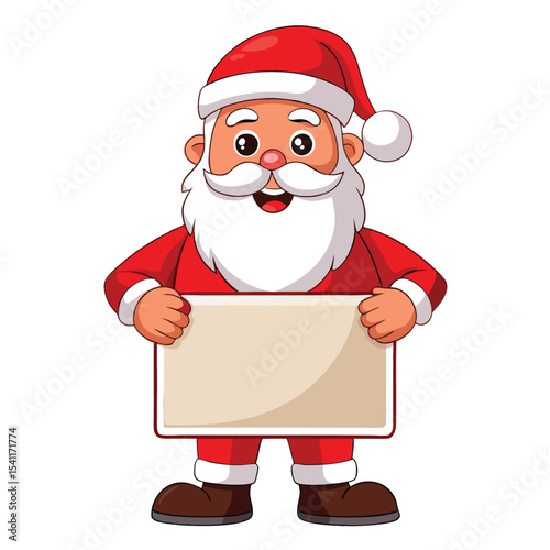 Santa claus holding a blank sign in a cartoon illustration