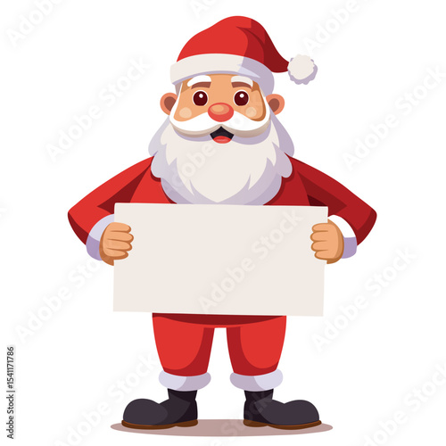 Santa claus holding a blank sign in a cartoon illustration