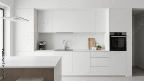 Modern minimalist kitchen with white cabinetry and sleek appliances