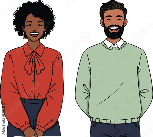 Smiling diverse man and woman standing together casual clothing vector illustration 