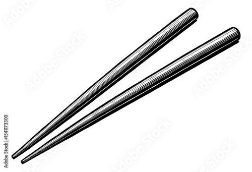 Illustration of Two Chopsticks Isolated on White Background in Engraving Style