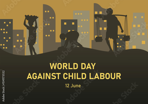 World Day Against Child Labour awareness illustration with silhouettes. Vector illustration