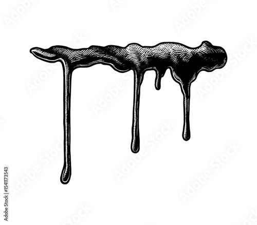 Engraving Style Illustration of Dripping Liquid Isolated on White Background