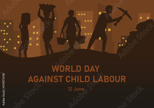 World Day Against Child Labour striking illustration with silhouettes. Vector illustration