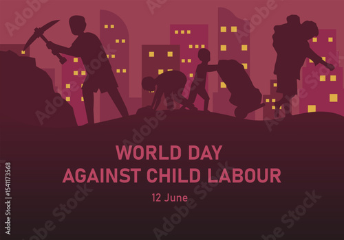 World Day Against Child Labour evocative illustration displaying struggle. Vector illustration