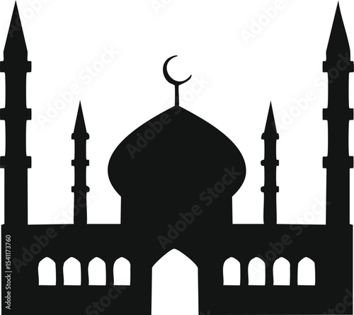 Mosque vector illustration. Silhouette mosque icon for sign and symbol of muslim worship place. Mosque icon of islam religion and muslim faith. Place of muslim to pray