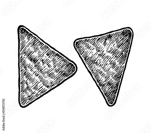 Engraved Illustration of Two Triangle Chips Isolated on White Background