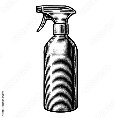 Illustration of a Spray Bottle in Engraved Style for Cleaning or Gardening in Black and White