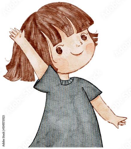 Action girl character cute watercolor