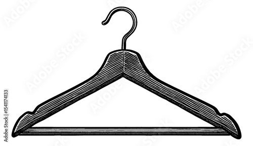 Detailed Engraving of a Wooden Clothes Hanger on a White Background