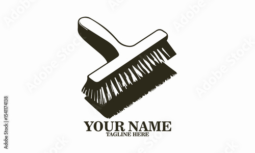 Woodcut of a wall cleaner brush vector illustration and logo design with white background