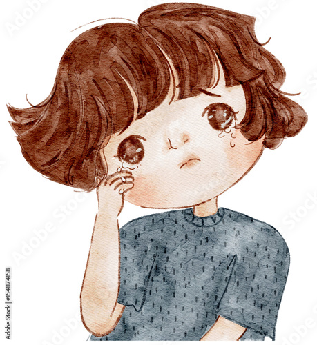 Action girl character cute watercolor