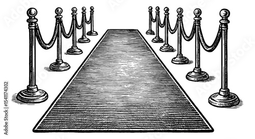 Red carpet event with black and white engraving style for VIP entrance and celebration