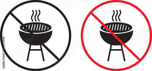 Grill BBQ icon set. barbecue with fire sign, Informational sign. No grill signs and symbol vector symbol design,
