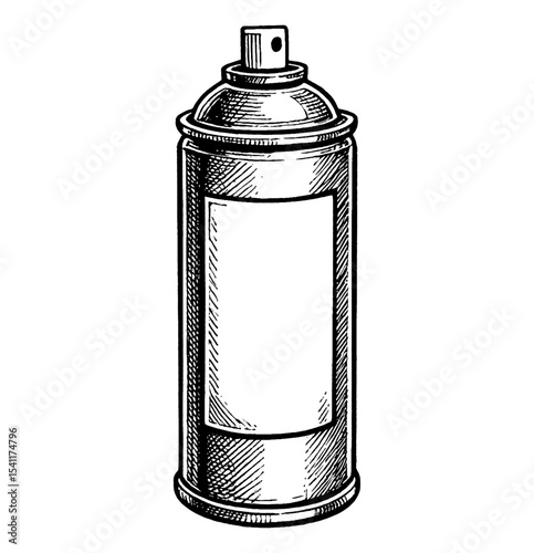 Engraved Style Illustration of Aerosol Spray Can with Detailed Line Work on Isolated Background