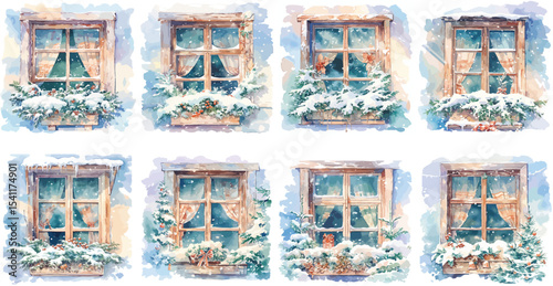 winter window watercolor clipart | winter window clipart for graphic resources